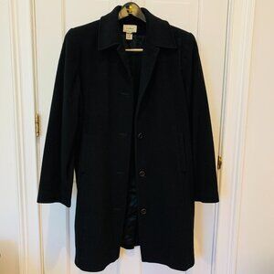 WOMEN'S CLASSIC LL BEAN BLACK WOOL LONG OVER COAT PEA COAT 90s 80s